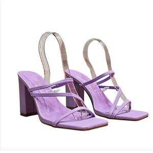 Purple Block Heel Sandals With Strappy Design Open Toe For Women